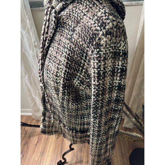 World Folk Art Hooded Woven 100% Wool Coat M Nanaimo Canada Button Pockets Read - Picture 8 of 16